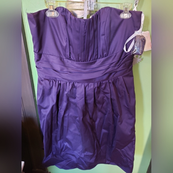 David's Bridal kneelength bridesmaid dress size 16 lapis - Picture 1 of 3